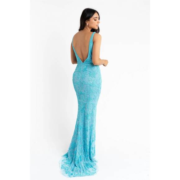 NEW PRIMAVERA beaded sleeveless gown in powder blue - Picture 3 of 3